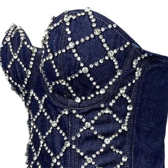 Rhinestone Strapless Overbust Denim corset top. Size S-M. - Picture 6 of 9